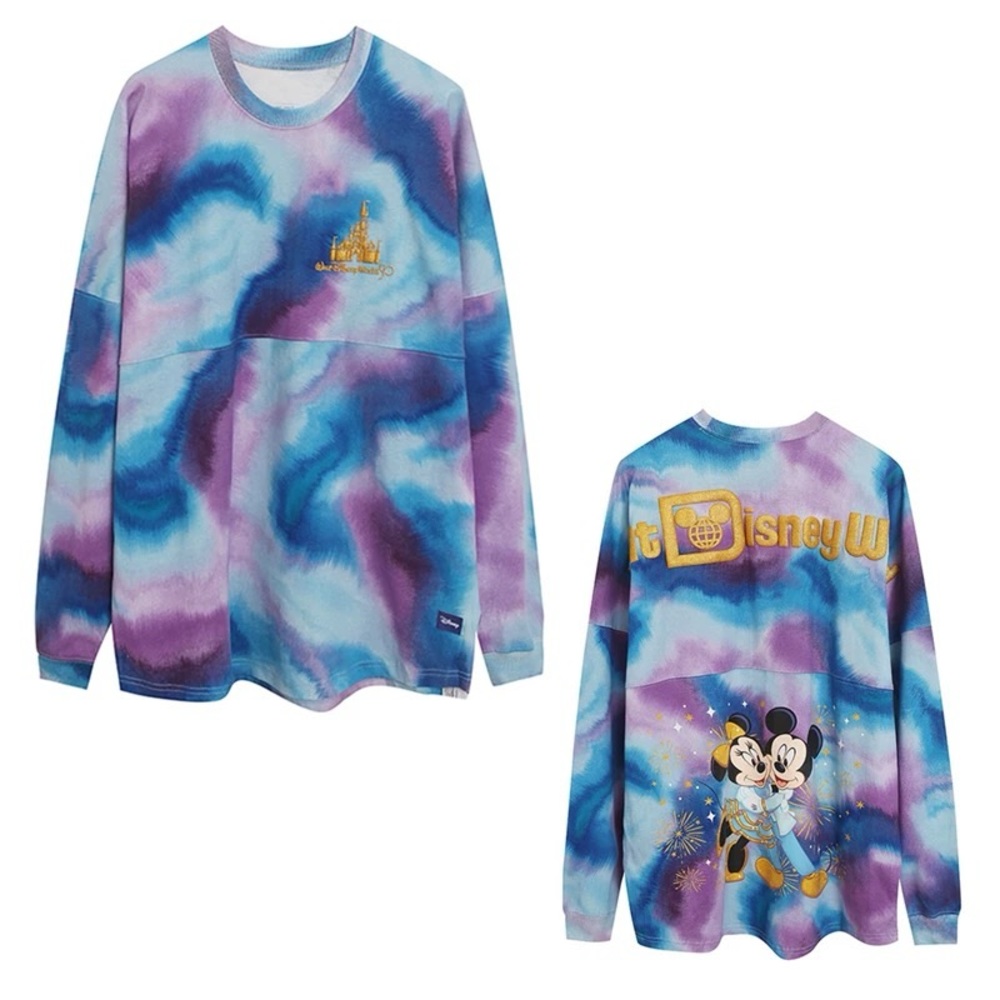 Disney Long Sleeve Tie-Dye Tee in Blue Purple White with Gold Accent